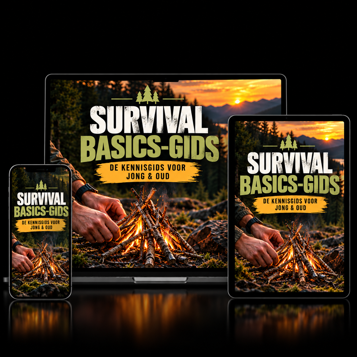 De Survival Basic Gids weergegeven op laptop, tablet en telefoon